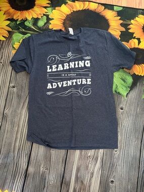 Heather Navy Graphic Tee - "Learning is a Great Adventure"